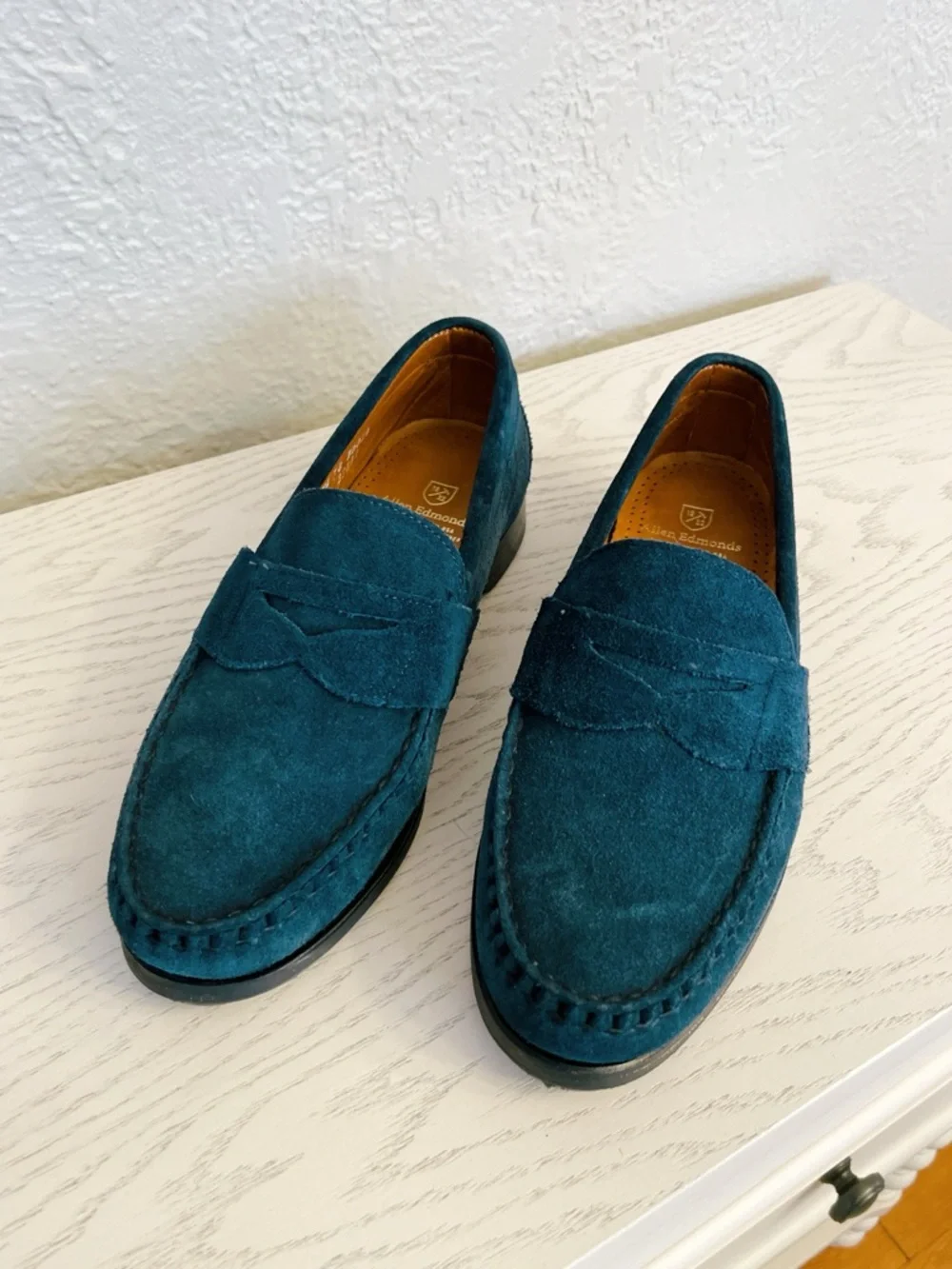 Allen Edmonds Cavanaugh Navy Suede Penny Loafers Men’s 8.5 Resoled USA Made